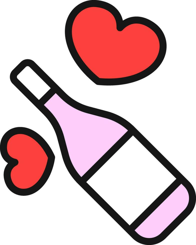Vector illustration of hearts with champagne bottle icon.