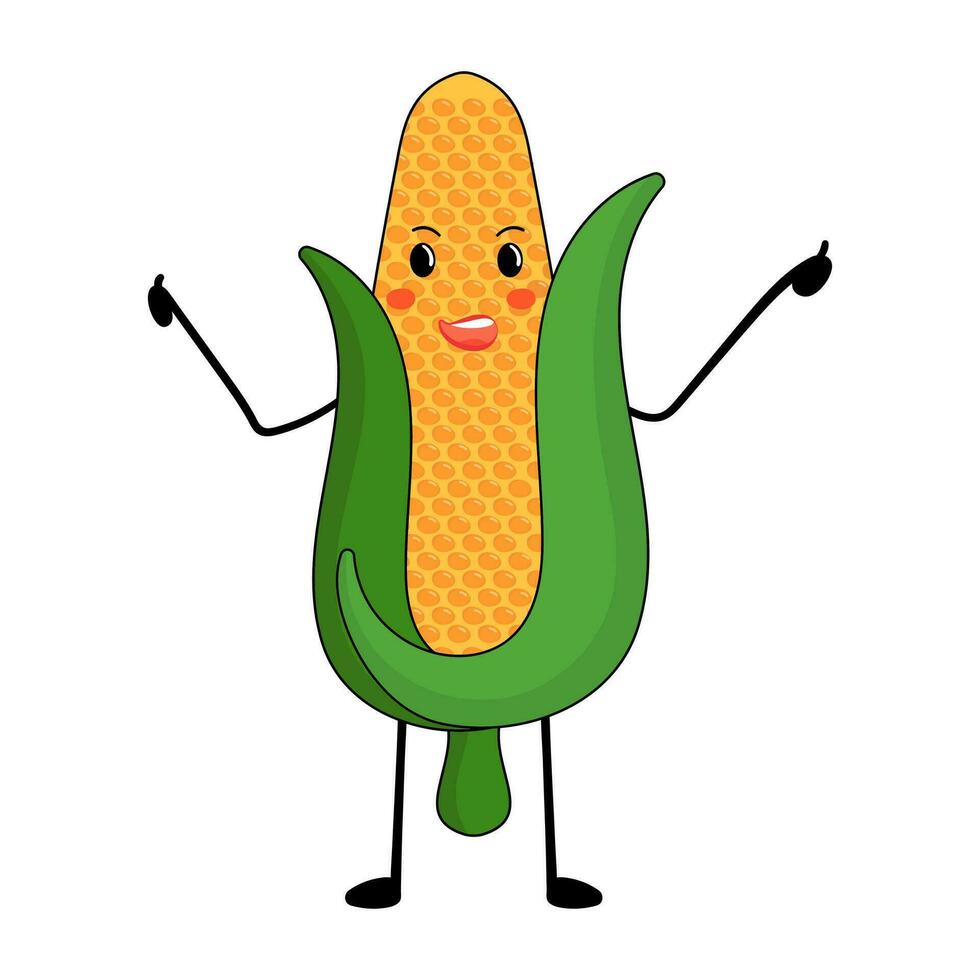 Cheering Corn Cartoon Character Icon In Flat Style. vector