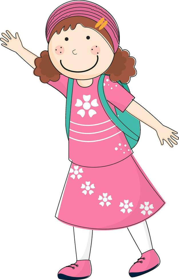 Cute little student girl in walking pose. vector