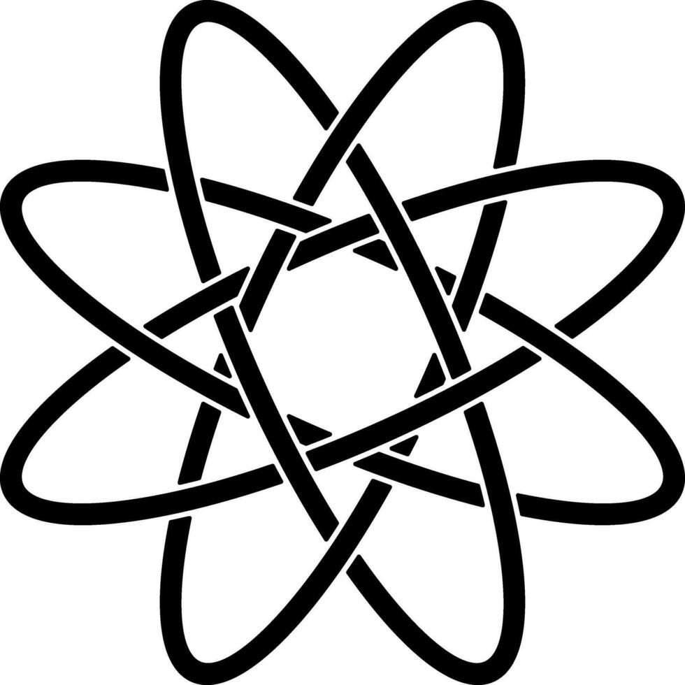 Overlapping Flower Or Atom Icon In Black Outline. vector