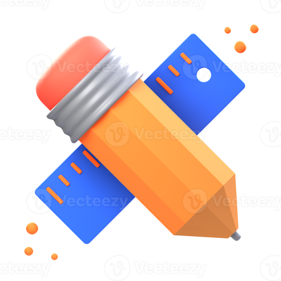 3d règle et crayon des illustrations rendre de essentiel outils pour précis des mesures et Créatif expression. parfait pour mesure, dessin, et apportant votre des idées à vie. png