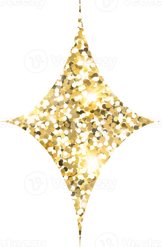 Star sparkle shiny gold glitter shape design element. Golden color dust texture form for holiday decoration, flyer, poster, greeting card, background, wallpaper. Shiny paint Birthday illustration. png