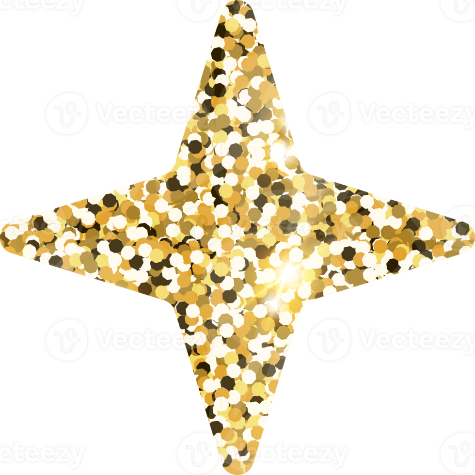 Star sparkle shiny gold glitter shape design element. Golden color dust texture form for holiday decoration, flyer, poster, greeting card, background, wallpaper. Shiny paint Birthday illustration. png