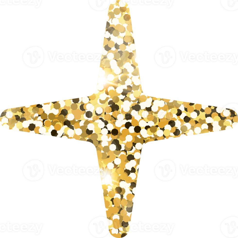 Star sparkle shiny gold glitter shape design element. Golden color dust texture form for holiday decoration, flyer, poster, greeting card, background, wallpaper. Shiny paint Birthday illustration. png