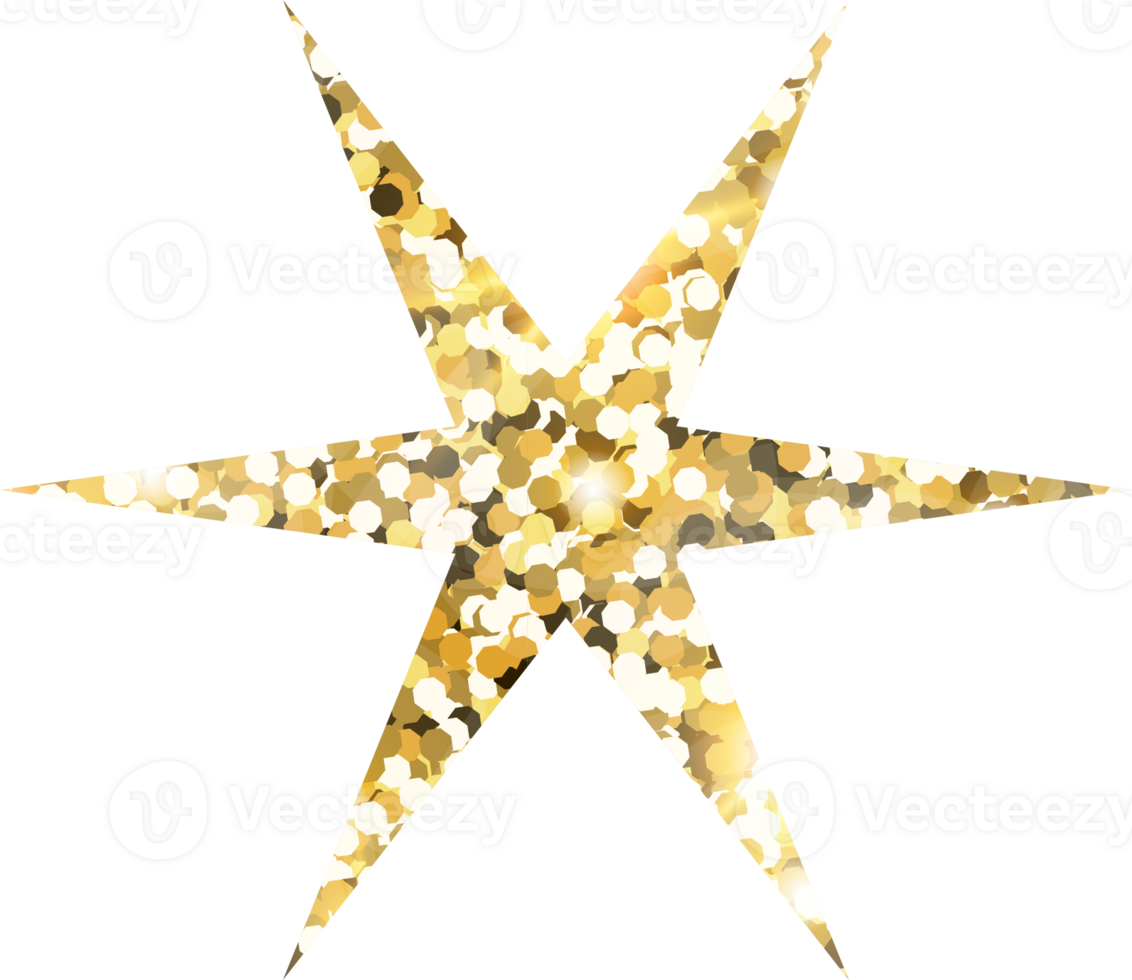 Star sparkle shiny gold glitter shape design element. Golden color dust texture form for holiday decoration, flyer, poster, greeting card, background, wallpaper. Shiny paint Birthday illustration. png