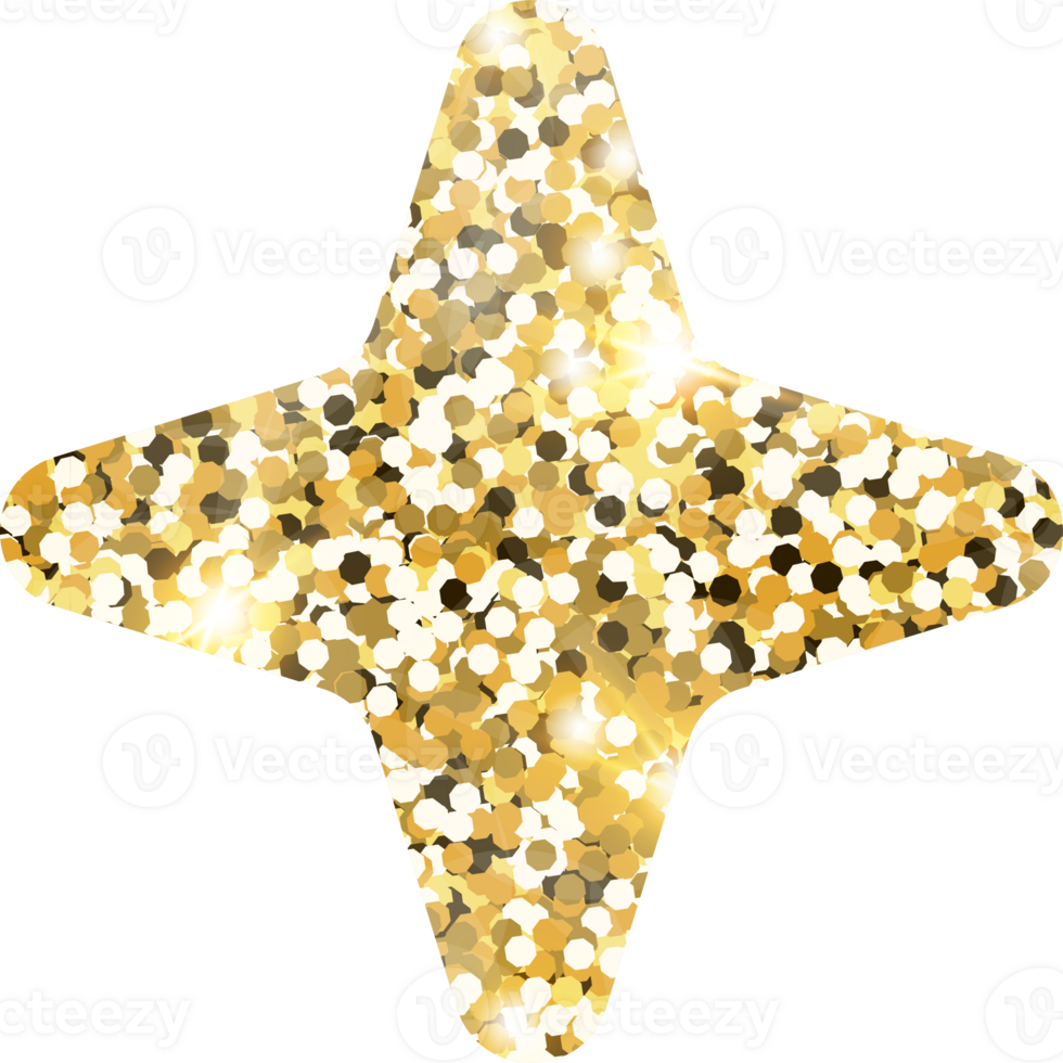 Star sparkle shiny gold glitter shape design element. Golden color dust texture form for holiday decoration, flyer, poster, greeting card, background, wallpaper. Shiny paint Birthday illustration. png