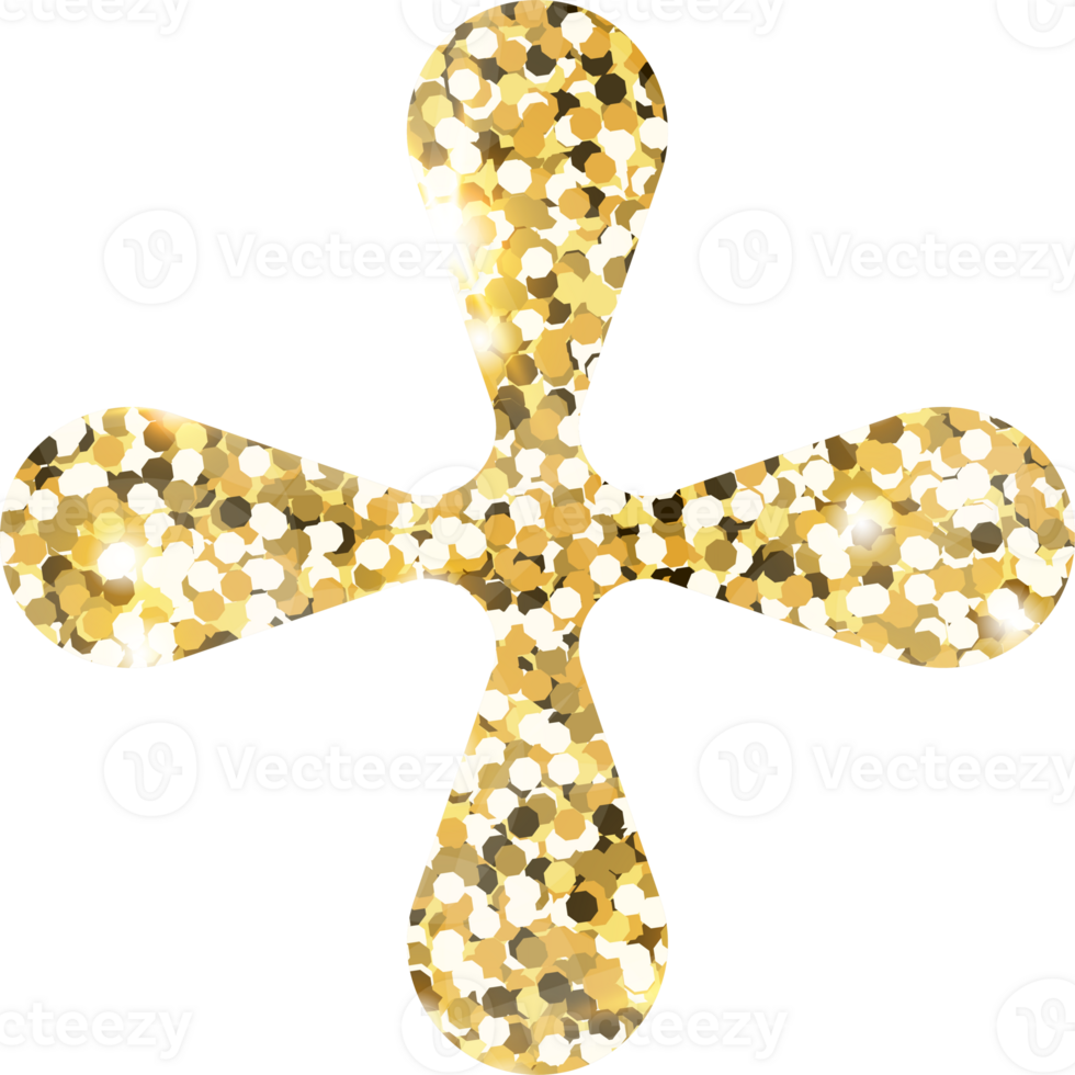 Flower shiny gold glitter shape design element. Golden color dust texture daisy for holiday decoration, flyer, poster, greeting card, background, wallpaper. Shiny paint form Birthday illustration. png