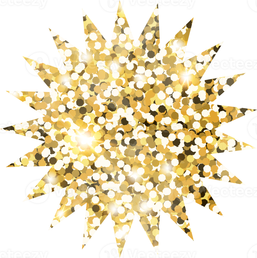 Star sparkle shiny gold glitter shape design element. Golden color dust texture form for holiday decoration, flyer, poster, greeting card, background, wallpaper. Shiny paint Birthday illustration. png