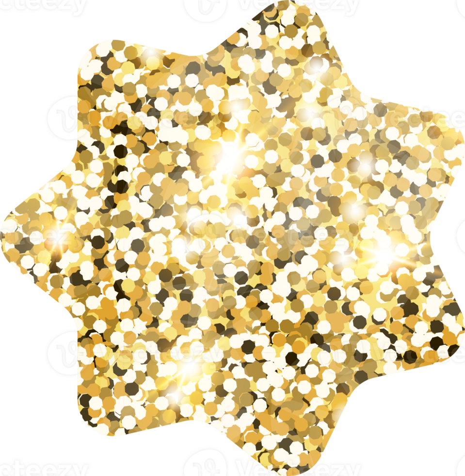 Star sparkle shiny gold glitter shape design element. Golden color dust texture form for holiday decoration, flyer, poster, greeting card, background, wallpaper. Shiny paint Birthday illustration. png