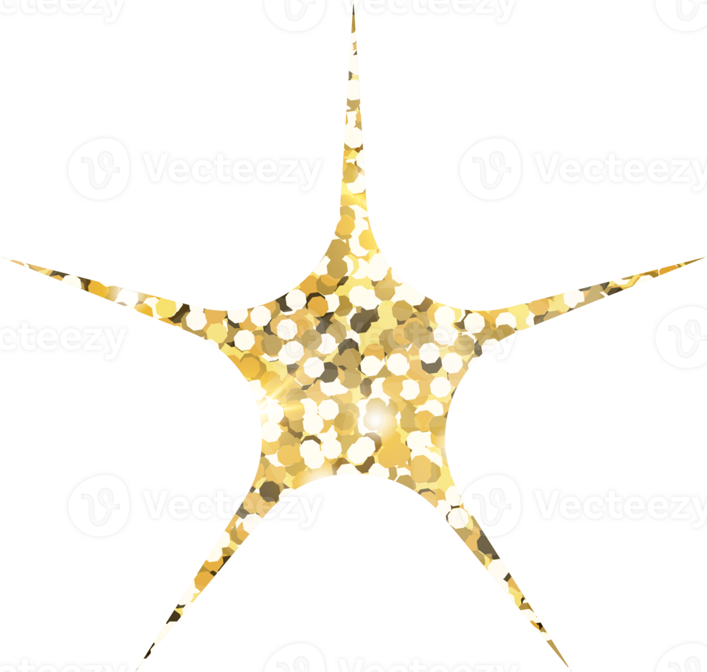 Star sparkle shiny gold glitter shape design element. Golden color dust texture form for holiday decoration, flyer, poster, greeting card, background, wallpaper. Shiny paint Birthday illustration. png