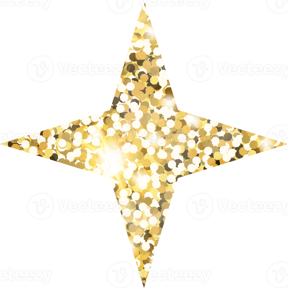 Star sparkle shiny gold glitter shape design element. Golden color dust texture form for holiday decoration, flyer, poster, greeting card, background, wallpaper. Shiny paint Birthday illustration. png