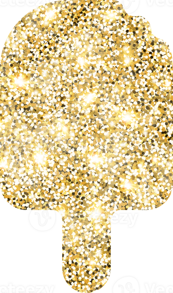 Ice cream shiny gold glitter shape design element. Golden color dust texture form for holiday decoration, flyer, poster, greeting card, background, wallpaper. Shiny paint form Birthday illustration. png