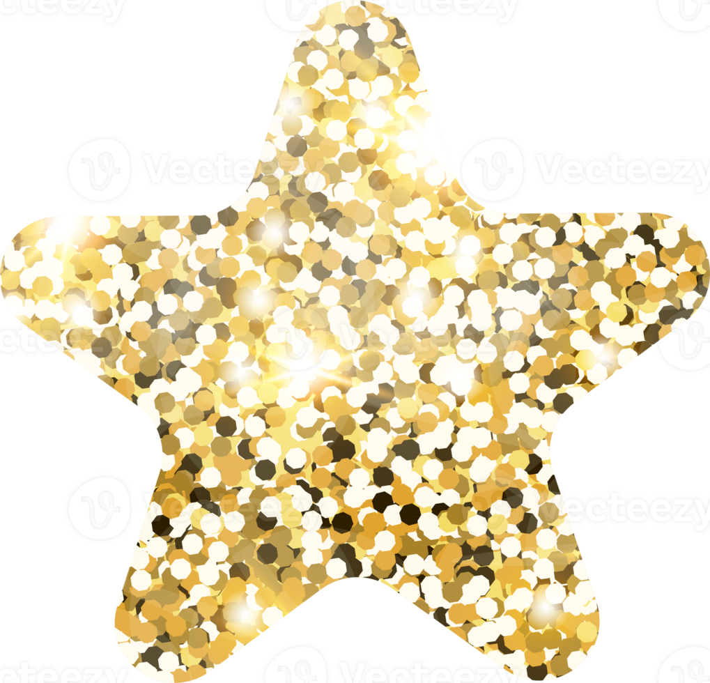 Star sparkle shiny gold glitter shape design element. Golden color dust texture form for holiday decoration, flyer, poster, greeting card, background, wallpaper. Shiny paint Birthday illustration. png