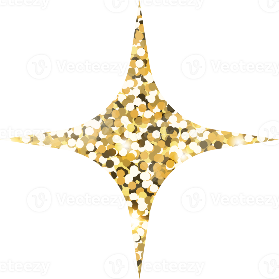 Star sparkle shiny gold glitter shape design element. Golden color dust texture form for holiday decoration, flyer, poster, greeting card, background, wallpaper. Shiny paint Birthday illustration. png