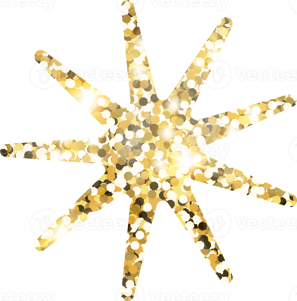 Star sparkle shiny gold glitter shape design element. Golden color dust texture form for holiday decoration, flyer, poster, greeting card, background, wallpaper. Shiny paint Birthday illustration. png