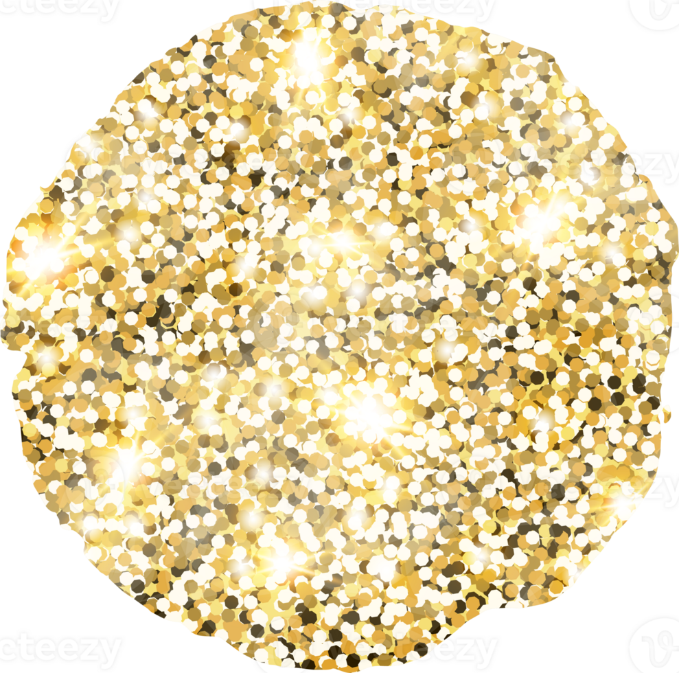 Abstract shiny gold glitter stain design element. Golden color dust texture spot for holiday decoration, flyer, poster, greeting card, background, wallpaper. Shiny paint stroke fashion illustration. png
