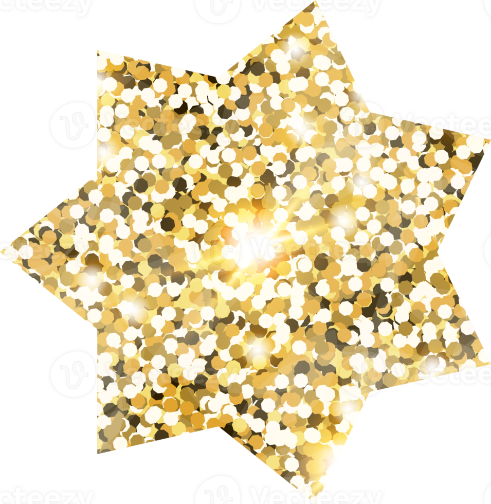 Star sparkle shiny gold glitter shape design element. Golden color dust texture form for holiday decoration, flyer, poster, greeting card, background, wallpaper. Shiny paint Birthday illustration. png