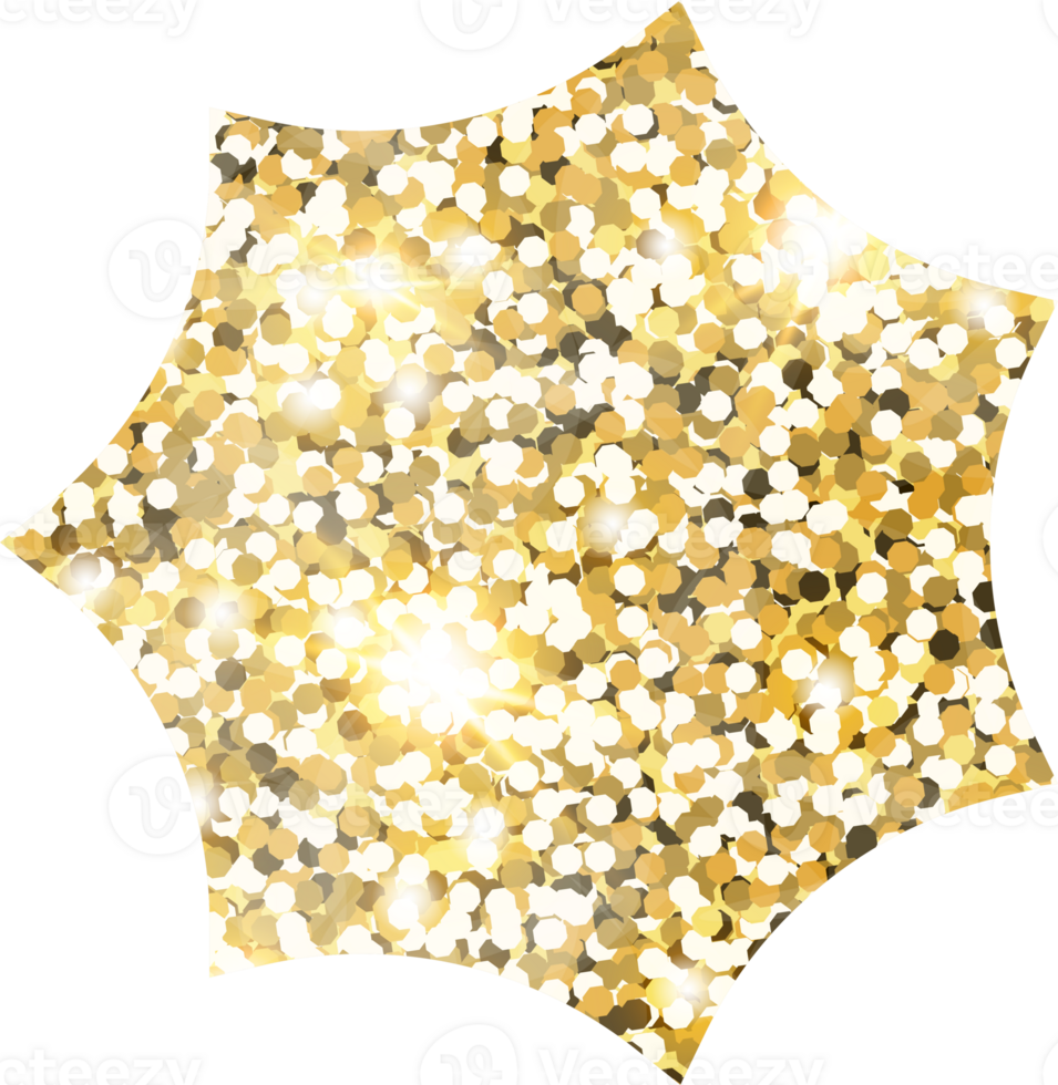Star sparkle shiny gold glitter shape design element. Golden color dust texture form for holiday decoration, flyer, poster, greeting card, background, wallpaper. Shiny paint Birthday illustration. png