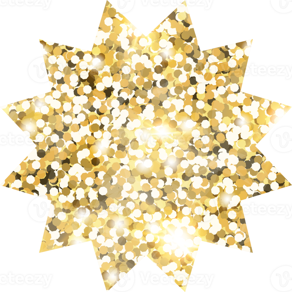 Star sparkle shiny gold glitter shape design element. Golden color dust texture form for holiday decoration, flyer, poster, greeting card, background, wallpaper. Shiny paint Birthday illustration. png