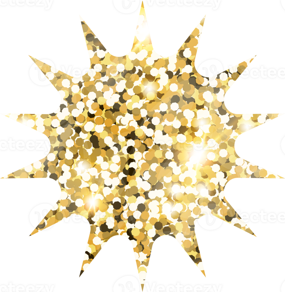 Star sparkle shiny gold glitter shape design element. Golden color dust texture form for holiday decoration, flyer, poster, greeting card, background, wallpaper. Shiny paint Birthday illustration. png