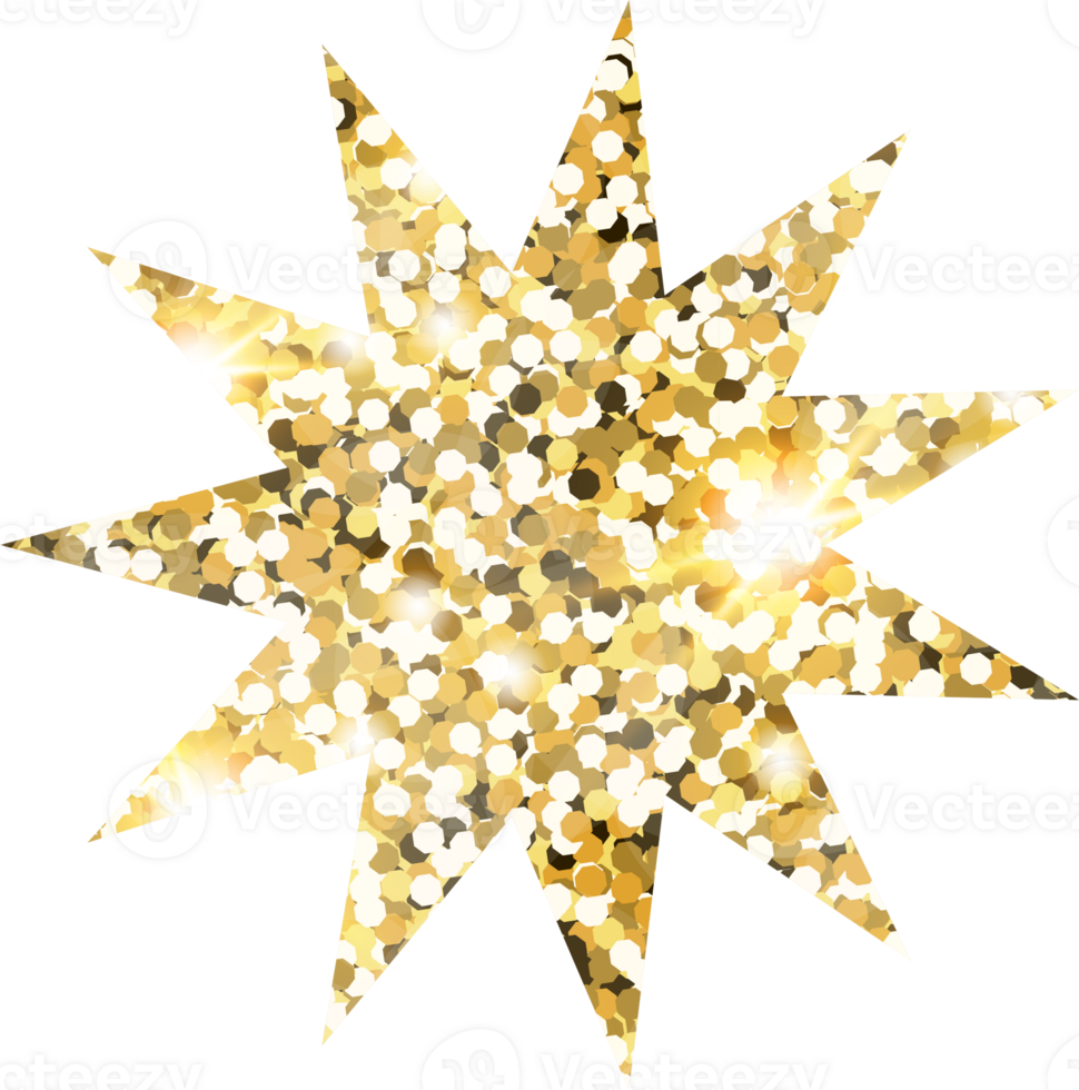 Star sparkle shiny gold glitter shape design element. Golden color dust texture form for holiday decoration, flyer, poster, greeting card, background, wallpaper. Shiny paint Birthday illustration. png