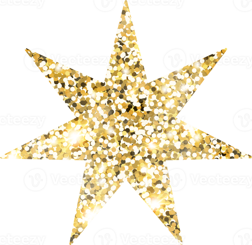 Star sparkle shiny gold glitter shape design element. Golden color dust texture form for holiday decoration, flyer, poster, greeting card, background, wallpaper. Shiny paint Birthday illustration. png