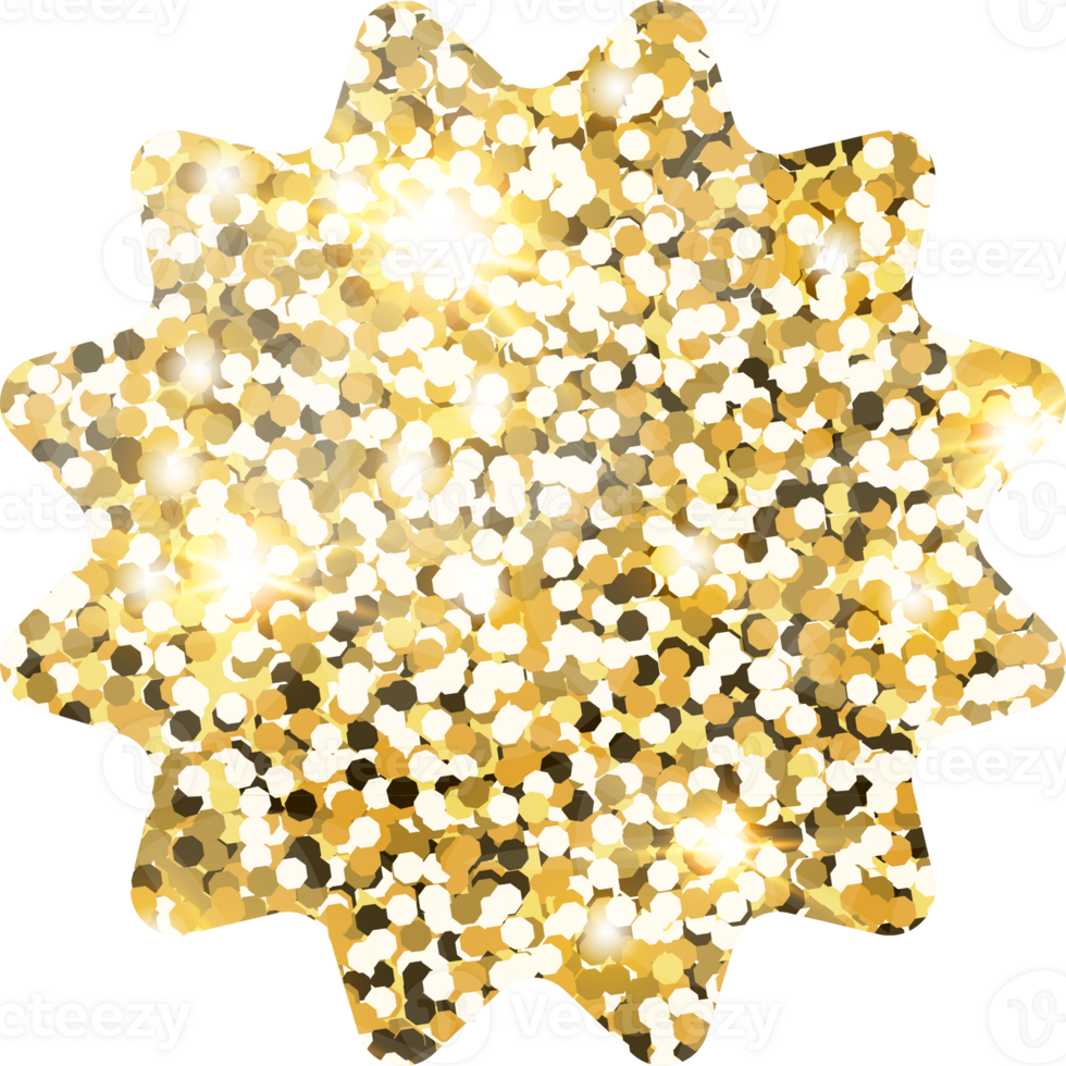 Star sparkle shiny gold glitter shape design element. Golden color dust texture form for holiday decoration, flyer, poster, greeting card, background, wallpaper. Shiny paint Birthday illustration. png
