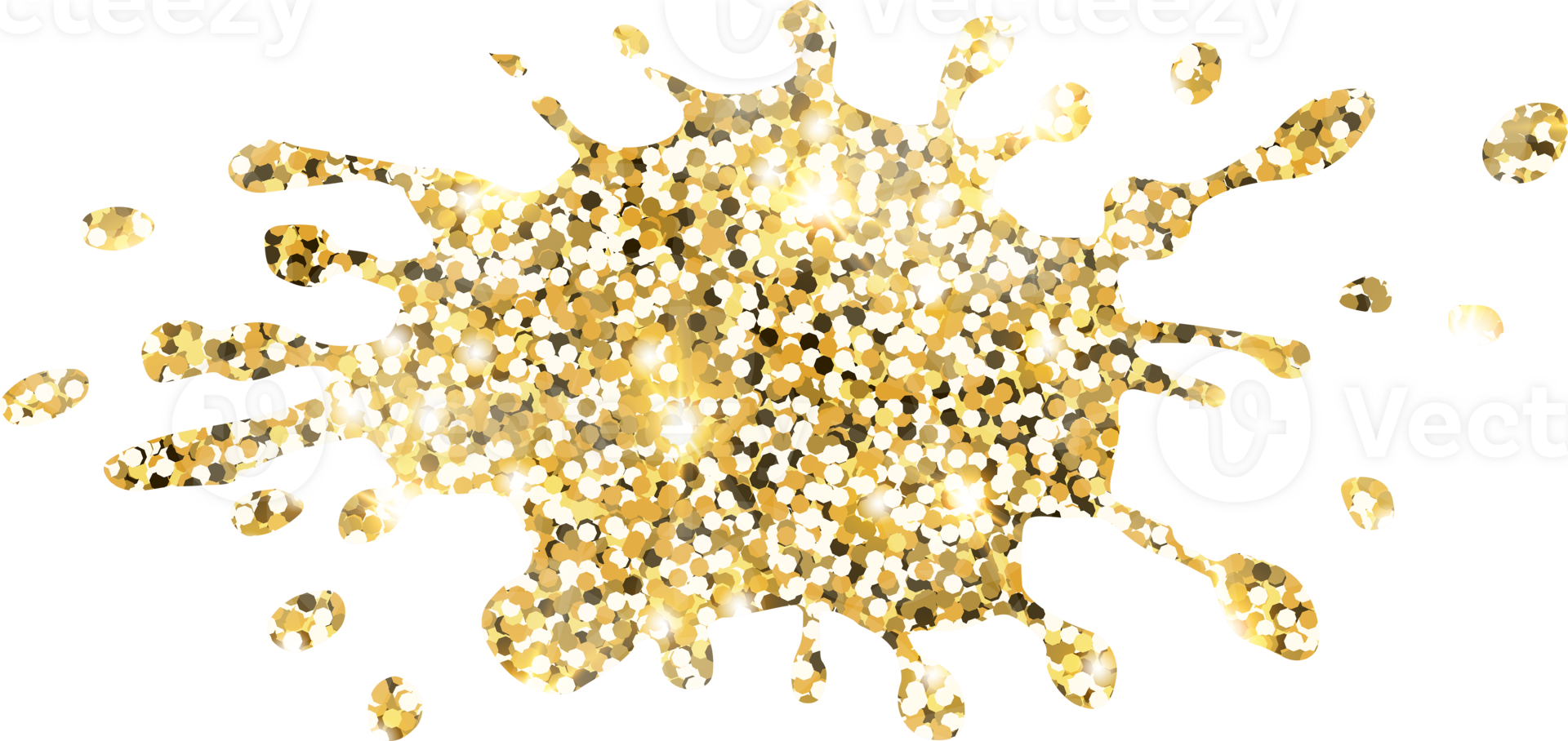 Abstract shiny gold glitter splash design element. Golden color dust texture stain for holiday decoration, flyer, poster, greeting card, background, wallpaper. Shiny paint stroke fashion illustration. png