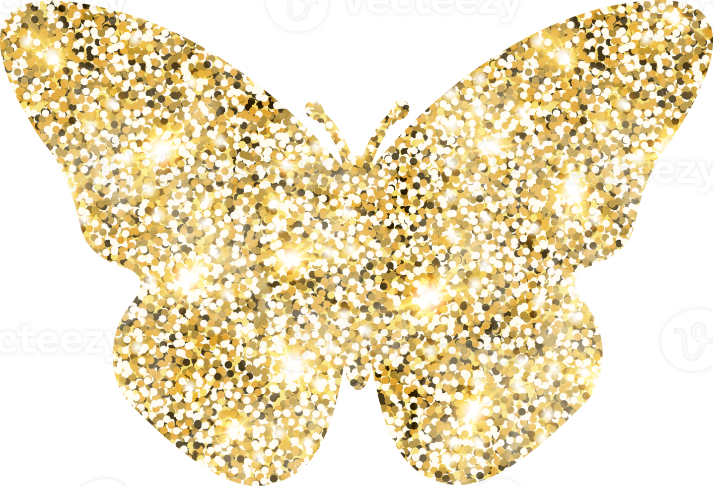 Butterfly shiny gold glitter shape design element. Golden color dust