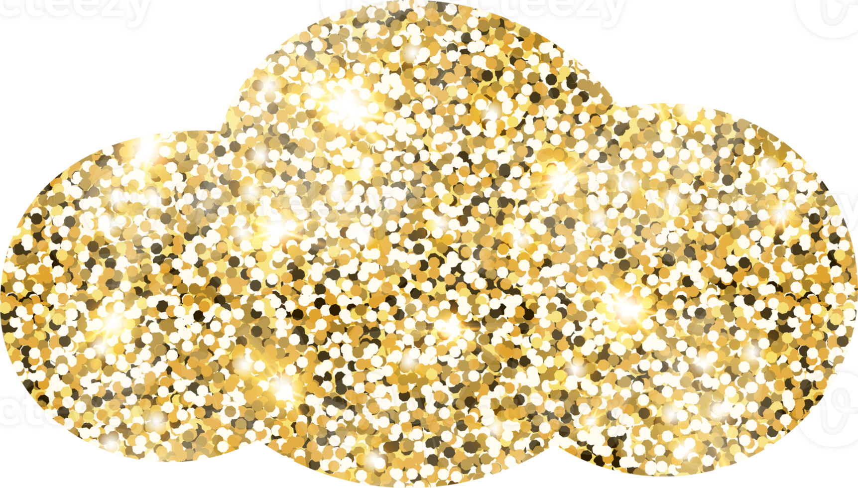 Cloud shiny gold glitter shape design element. Golden color dust texture form for holiday decoration, flyer, poster, greeting card, background, wallpaper. Shiny paint form Birthday illustration. png