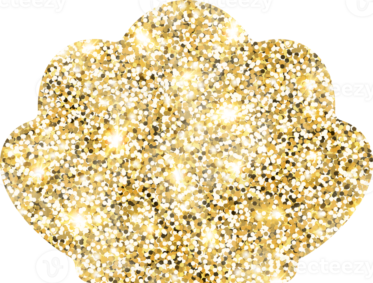 Seashell shiny gold glitter shape design element. Golden color dust texture form for holiday decoration, flyer, poster, greeting card, background, wallpaper. Shiny paint form Birthday illustration. png