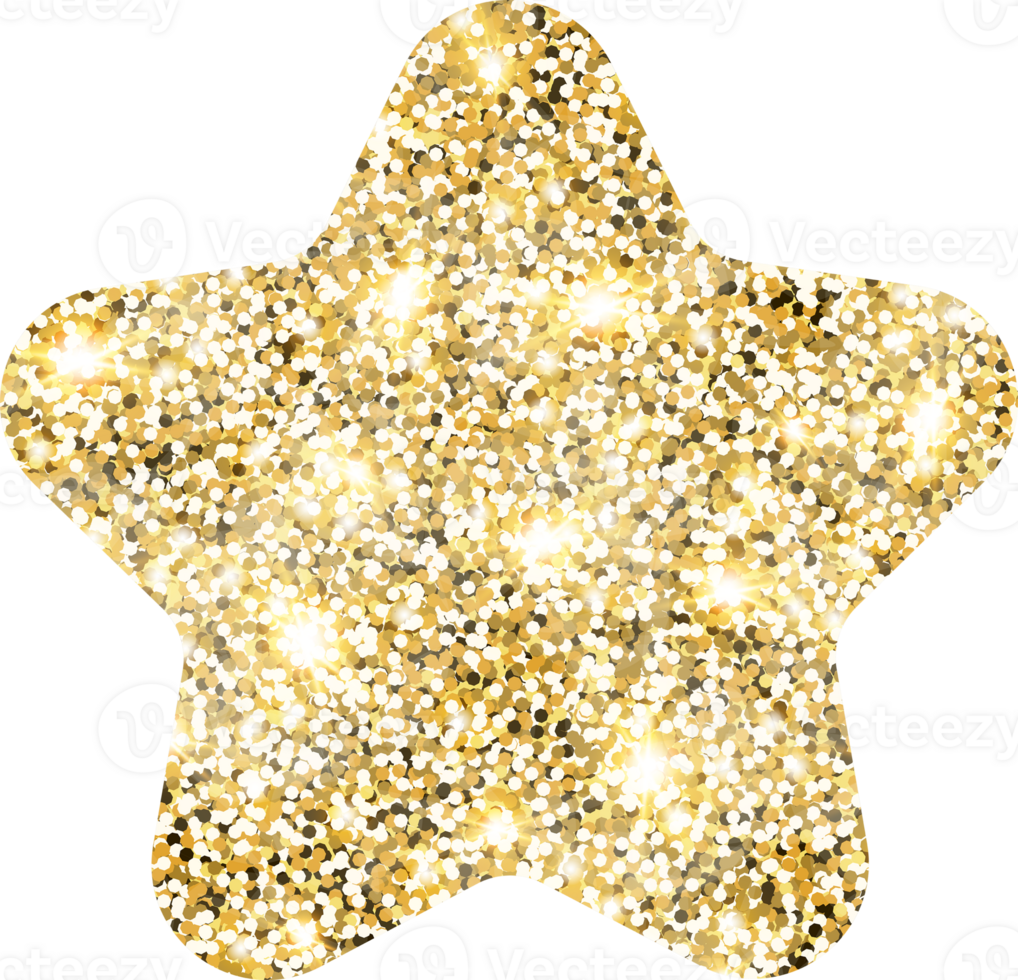 Star sparkle shiny gold glitter shape design element. Golden color dust texture form for holiday decoration, flyer, poster, greeting card, background, wallpaper. Shiny paint Birthday illustration. png