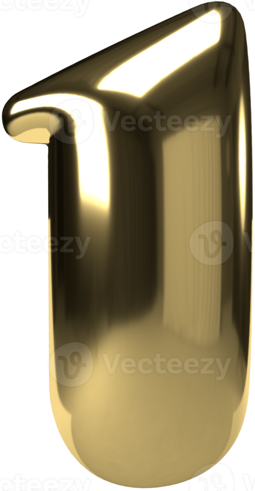Gold volume balloon number 1. Real golden yellow metal round font. Realistic design element for banner, sale, party, birthday, anniversary, wedding. Bright foil metallic 3D render illustration. png