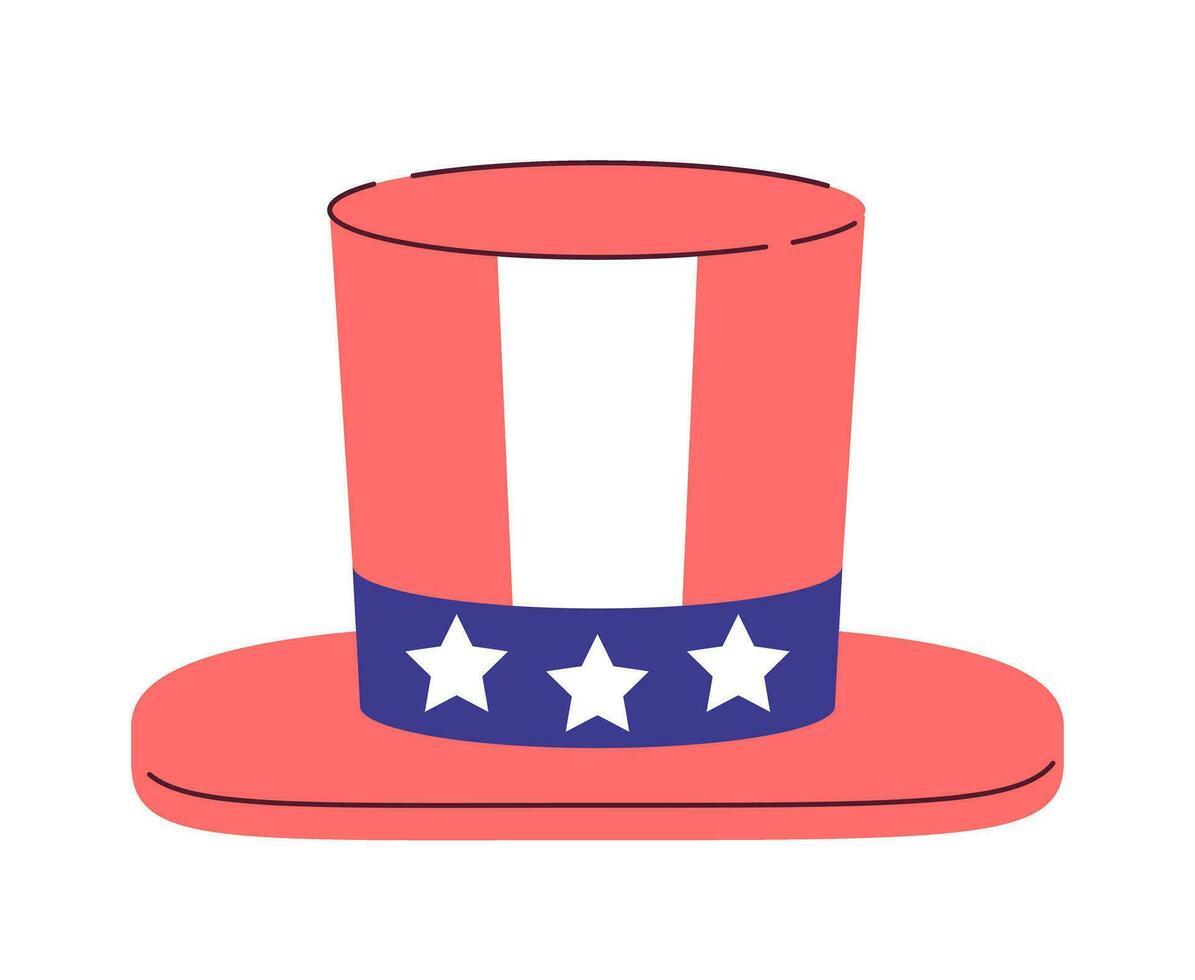 4th of july hat semi flat colour vector object. Patriotic uncle sam hat. Independence day holiday. Editable cartoon clip art icon on white background. Simple spot illustration for web graphic design
