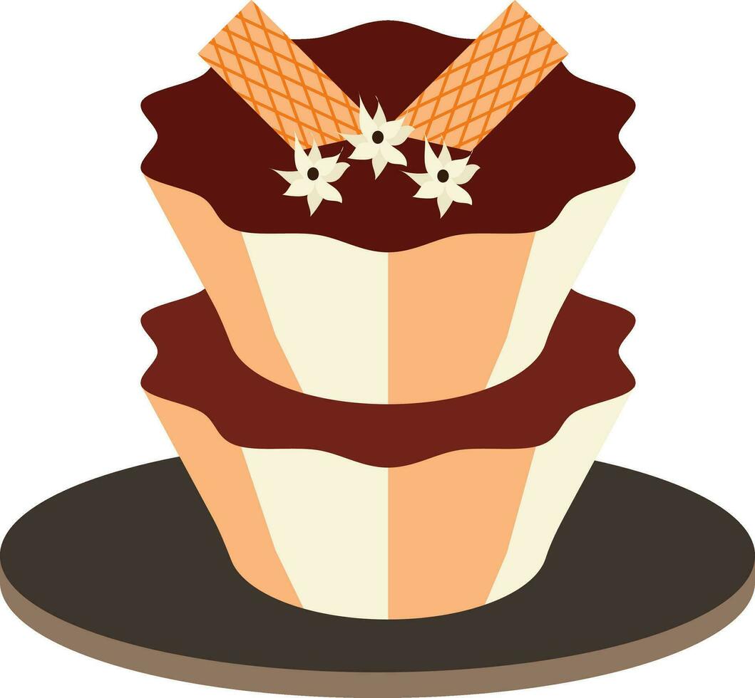 2-Tier Cupcake Icon On Black Plate. vector
