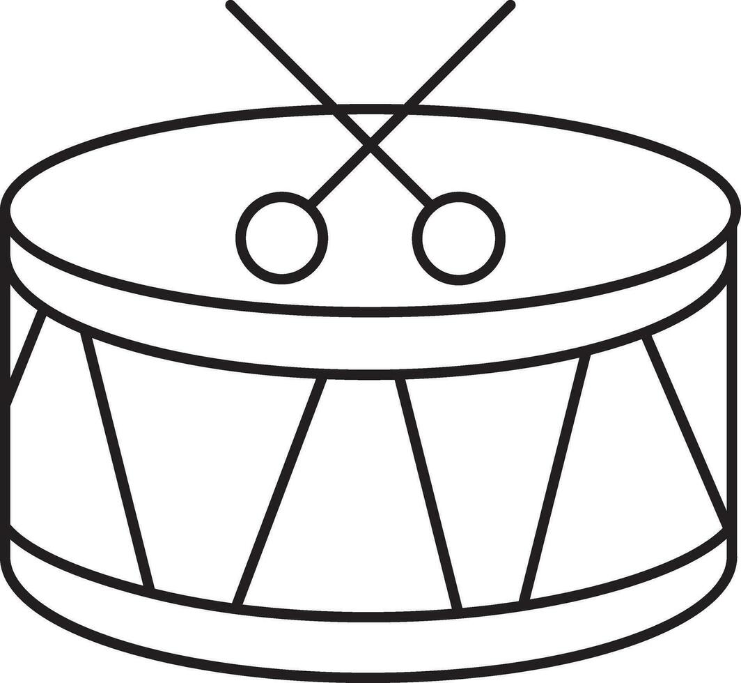 Isolated Indian Drum With Stick Icon In Black Outline. vector