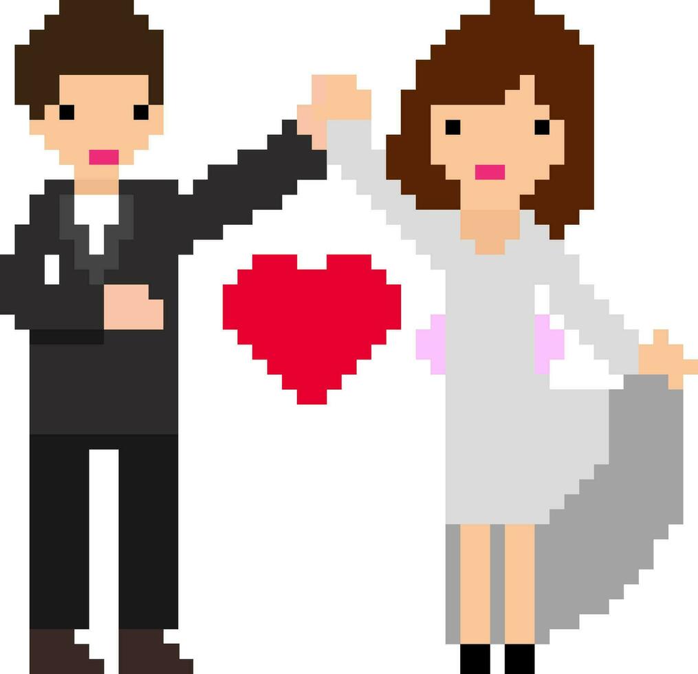 Pixel art illustration of couple. vector