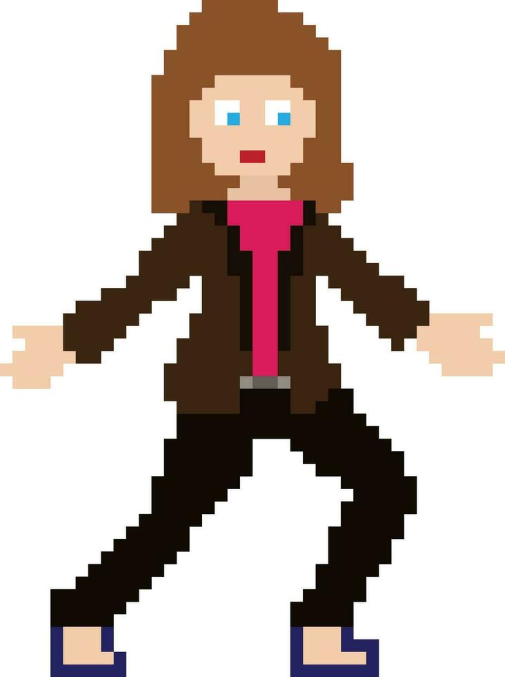 Pixel art illustration of a woman. vector