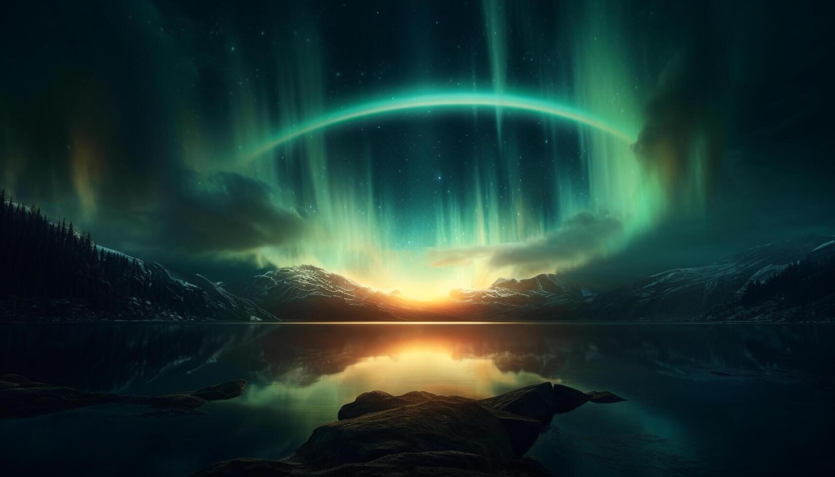 Nature mystery illuminated by glowing galaxy in majestic mountain landscape generated by AI photo