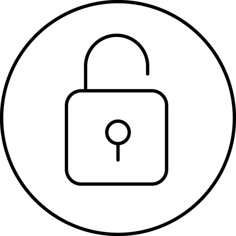 Black Outline Open Lock On Circle Icon. vector