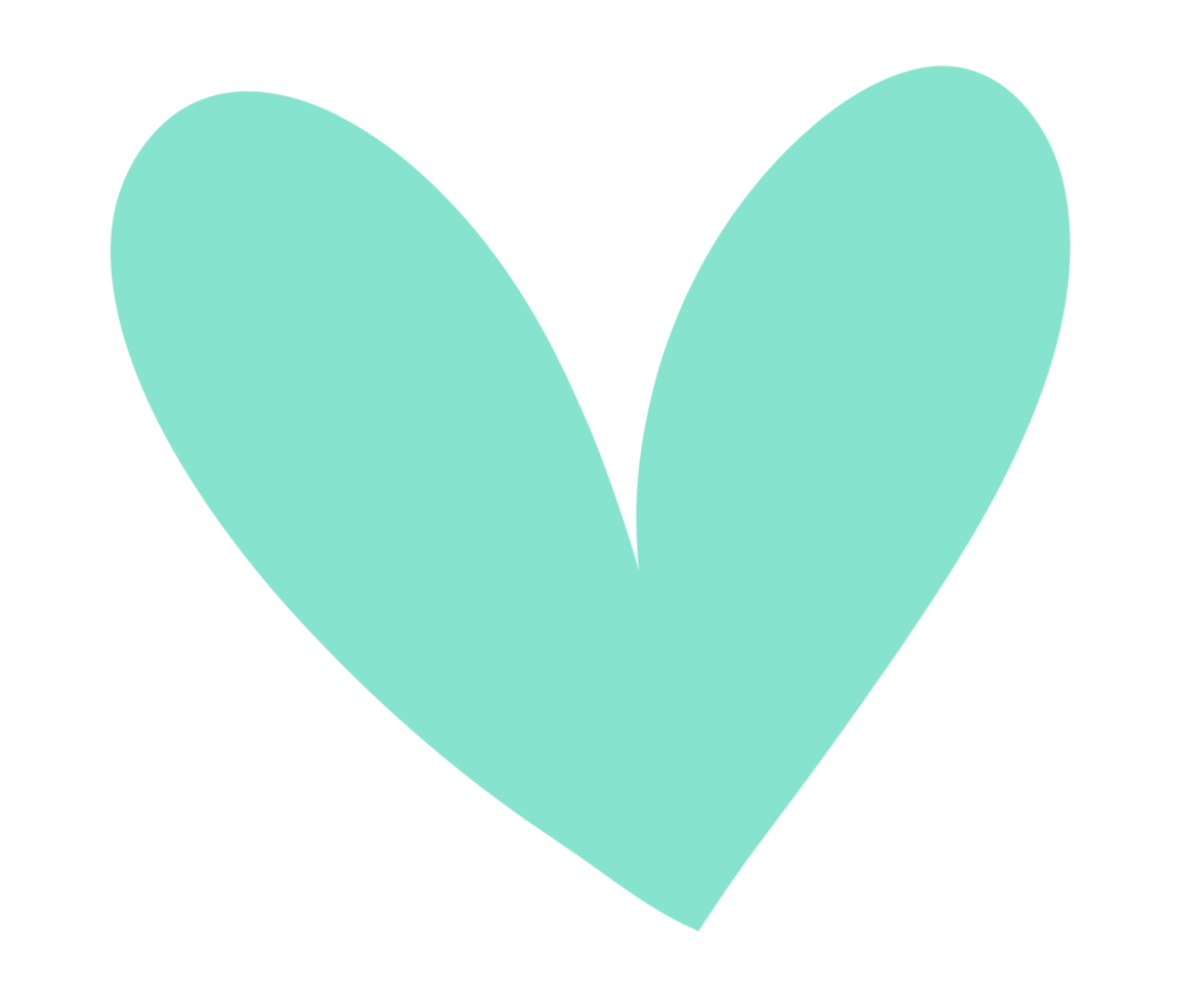 Green mint heart sign isolated on transparent background. Valentines day icon. Hand drawn heart shape. World heart day concept. Love icon. PNG illustration