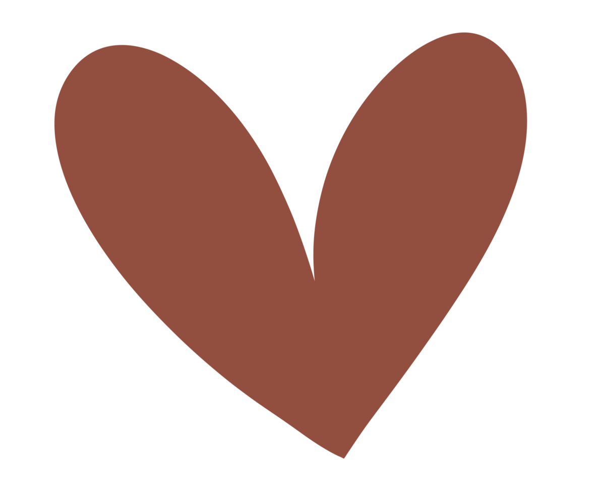 Brown heart sign isolated on transparent background. Valentines day icon. Hand drawn heart shape. World heart day concept. Love icon. PNG illustration