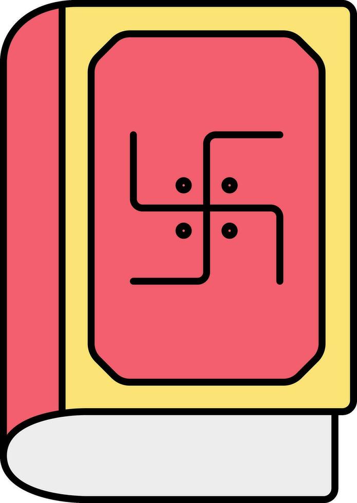 Swastika Symbol Book Icon In Yellow And Red Color. vector