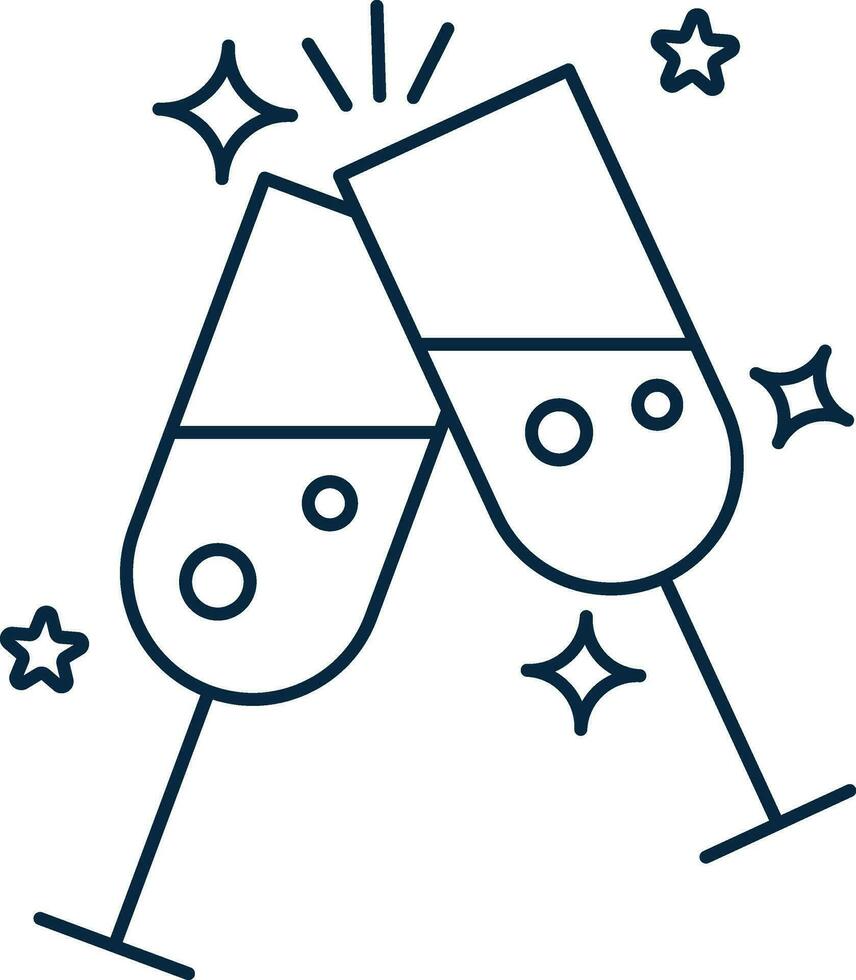 Toast Cocktail Glass Icon In Blue Linear Style. vector