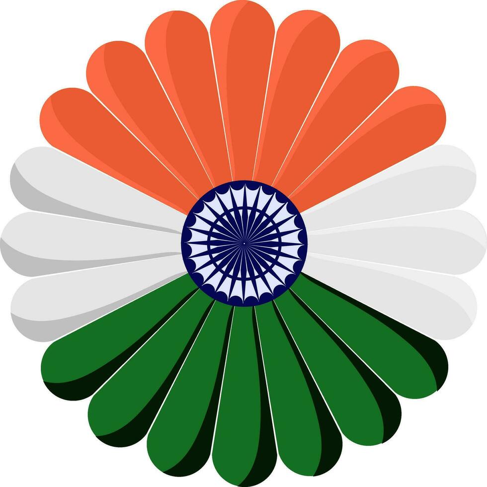 Isolated Indian National Flag Color Floral Badge In Flat Style. vector