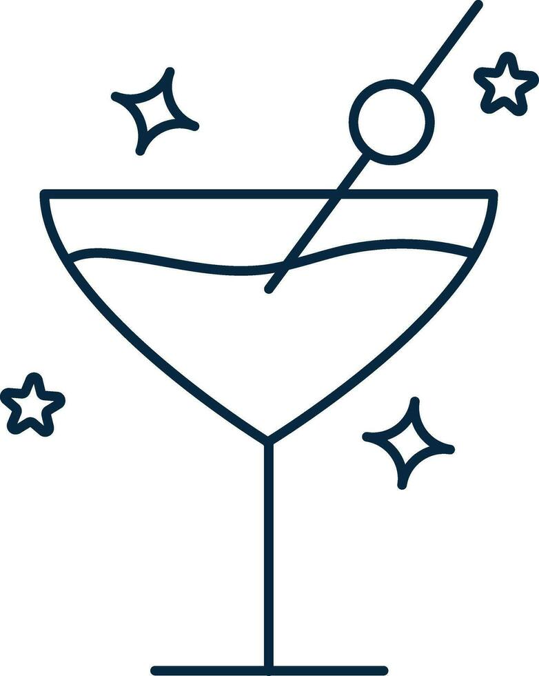 Isolated Martini Glass Blue Outline Icon. vector