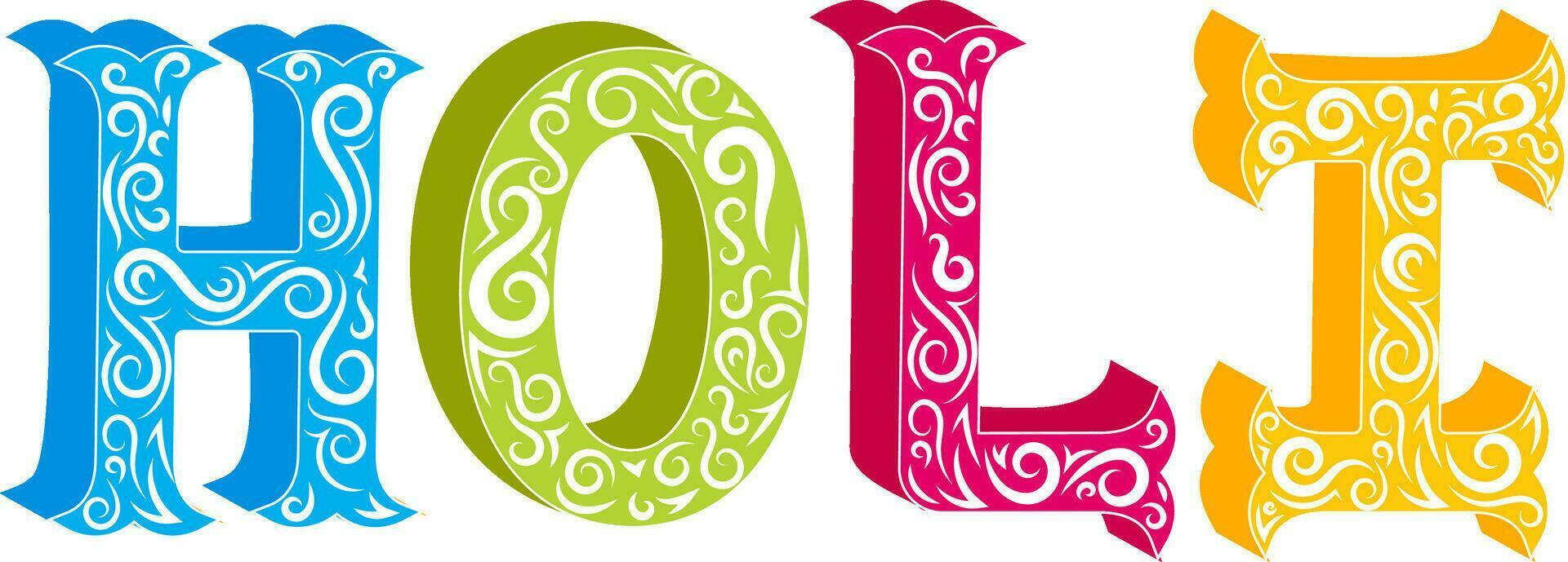 Floral Font Of Holi Colorful Text On White Background. vector
