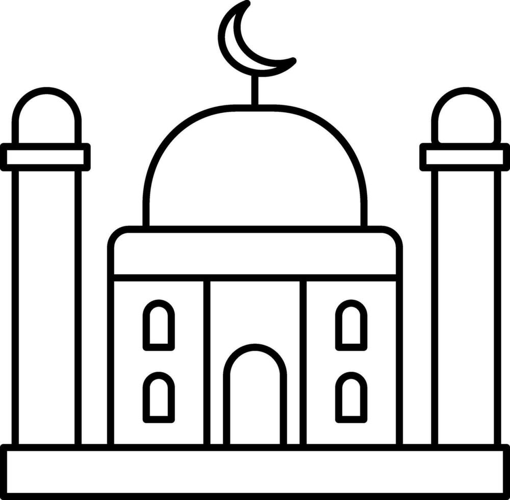 Black Outline Illustration Of Mosque Building Icon. vector