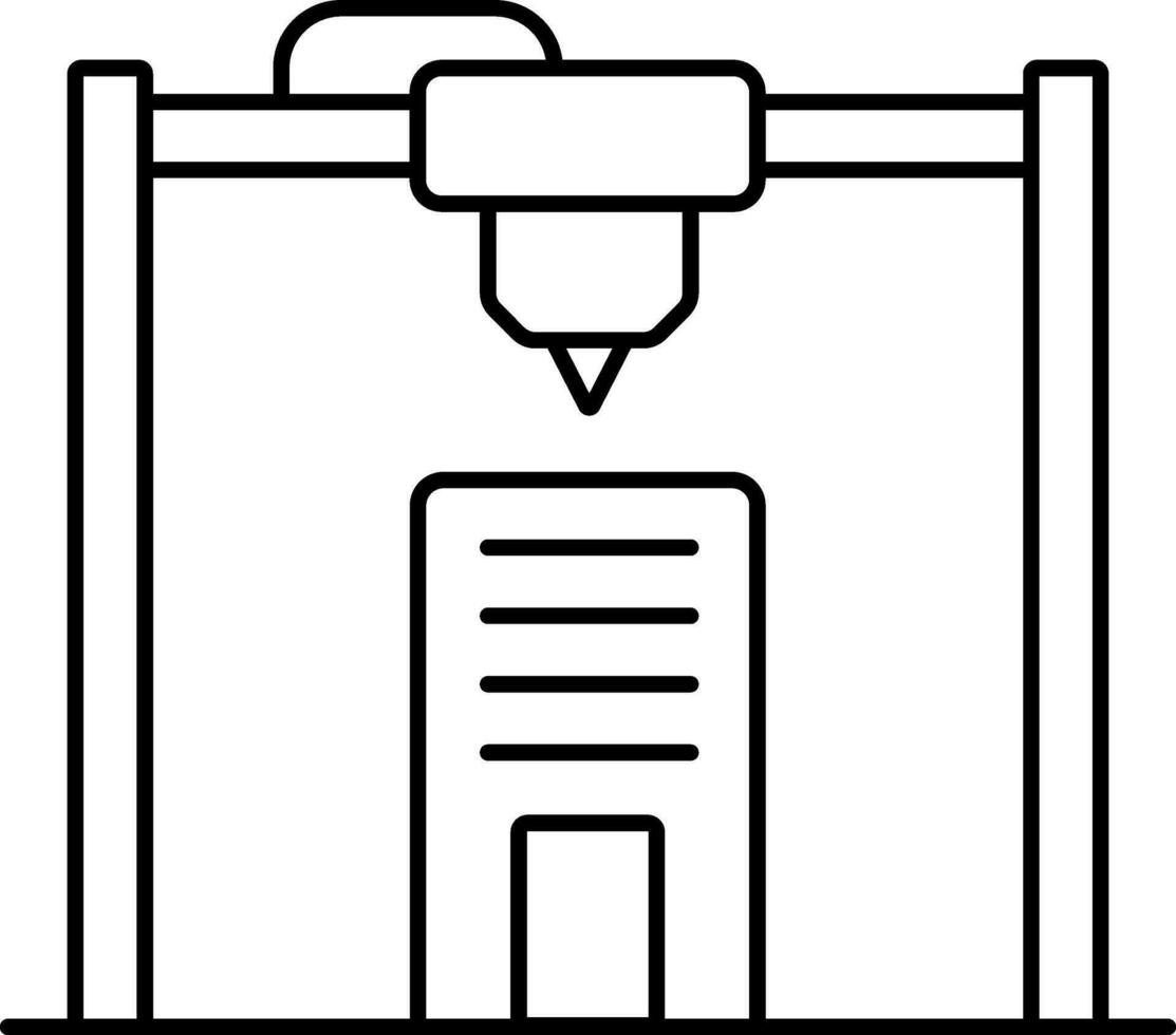 3d Printer Icon In Black Line Art. vector