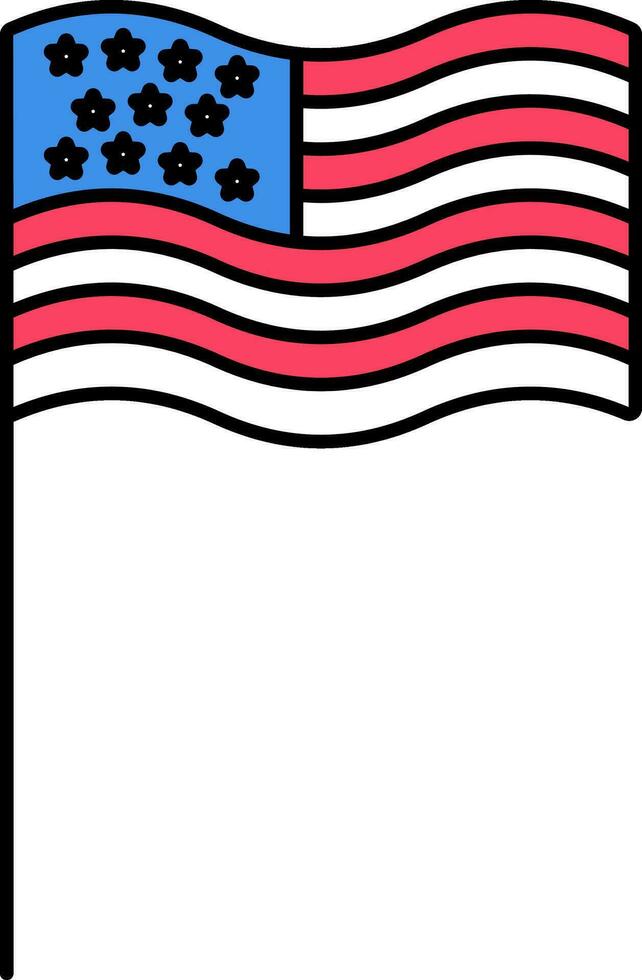 Waving American Flag Flat Icon Or Symbol. vector